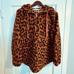 LOFT Animal Print Fuzzy Pullover Hoodie